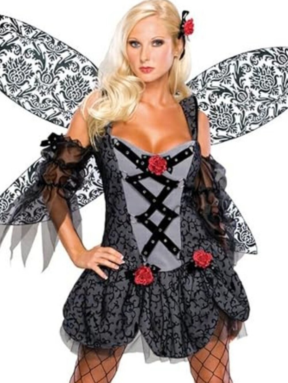 Rubies Fairy Goth Gray Rosette Halloween Costume Dress Only L